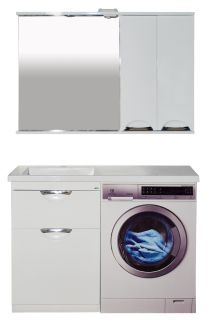 Напольная тумба под раковину Misty Куба под стиральную машину 60см с бельевой корзиной белый